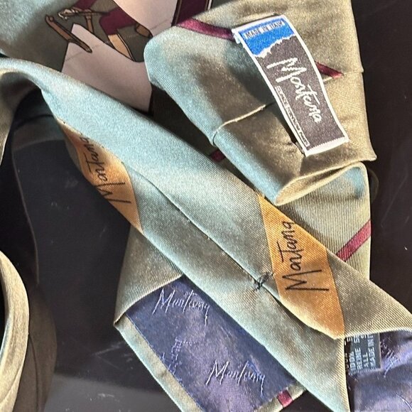 Claude Montana Silk Tie Retro Mid Century Modern Yacht Green Sailing Captain - Picture 7 of 7